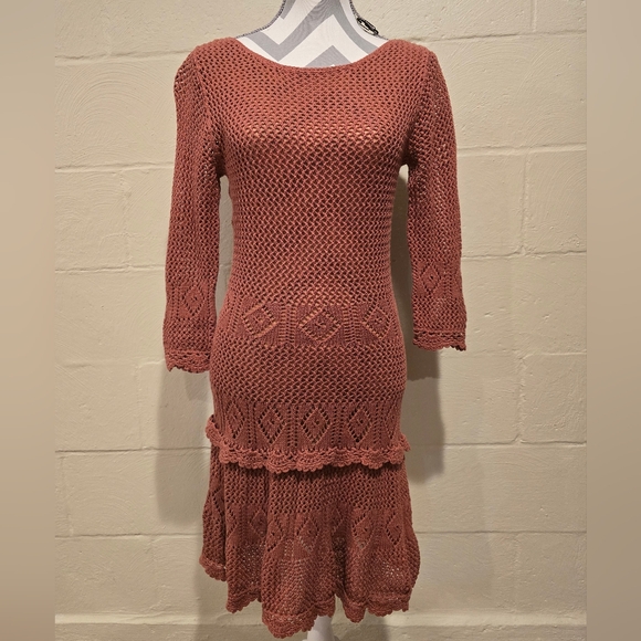 Moda International Dresses & Skirts - Women's Moda International Vintage Cotton Crochet Dress Rust Medium.